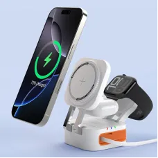 Y325 15W Magnetic Wireless Charger with Integrated Type-C Cable Fast Wireless Charging Stand for Smart Phones for iPhone 17 17Pro 16 15 14 Pro Max for Huawei Mate XTs for XIAOMI for Apple Watch for Airpods