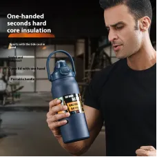 1000ml/33oz 304 Stainless Steel Portable Thermal Flask Water Bottle Cold Hot Thermos Insulated Water Bottle with Straw Use As Mobile Phone Holder