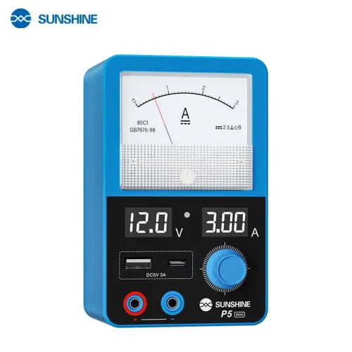 SUNSHINE P5 Mini Smart Power Supply Dual Screen Display 12V 3A Dual USB Ports Short Circuit Protection High-Precision Monitoring Voltage and Current Adjustment