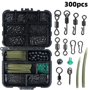 Anmuka 300pcs Carp Fishing Tackle Kit with Quick Change Rolling Swivels Speed Links Anti-winding Sleeves Hook Stops Beads Screws Rigs Fishing Accessories