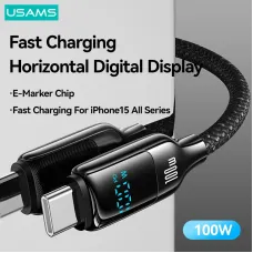 USAMS SJ742 100W Type-C to Type-C Digital Display Cable PD Fast Charging Data Transmission Thickened Copper Core Line 1.2M Long for iPhone 16 16 Pro 15 Pro Max for Samsung Galaxy Z Flip6 for Xiaomi MIX Fold4