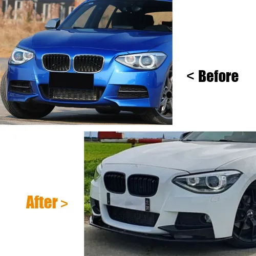 Car Front Bumper Lip + Front Corner Spoiler Splitter Modification Kit Glossy Black for BMW 1 Series F20 F21 Early M-Sport 2012-2014