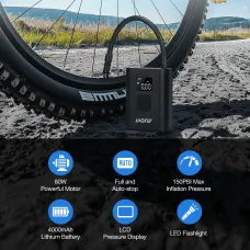 LAOTIQ7 Mini Electric Bike Air Pump 150PS4000mAh Type-Rechargeable LEDigital Gauge High Pressure Display Portable Cycle Car Motorbike Football Inflator With Hose Tube Adapter