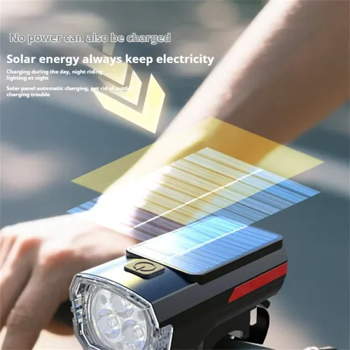 BIKIGHSolar Rechargeable LEBicycle Headlight Anti-glare Type-Charging Waterproof Bike Front Light for MTB Night Riding Safety