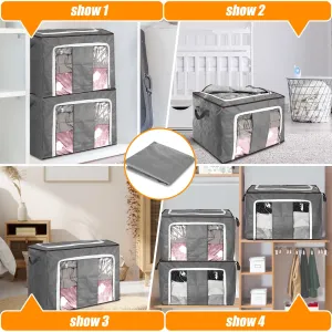 TVIRD 4 Packs 90L Large Storage Bags Clothes Organizer Storage Two-way zipper Two handles Front PVC transparent material Single capacity