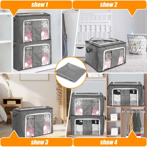 TVIRD 4 Packs 90L Large Storage Bags Clothes Organizer Storage Two-way zipper Two handles Front PVC transparent material Single capacity