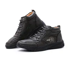 Men's High Top Boots Winter PLeather Ankle Boots Fur Lined Warm Slip Resistant Waterproof Casual Shoes Outdoor Mountaineering Hiking Shoes