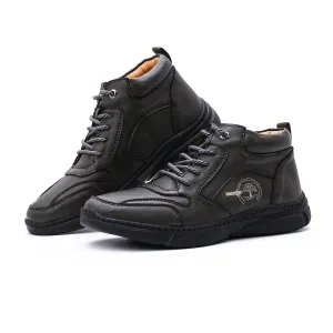 Men's High Top Boots Winter PLeather Ankle Boots Fur Lined Warm Slip Resistant Waterproof Casual Shoes Outdoor Mountaineering Hiking Shoes