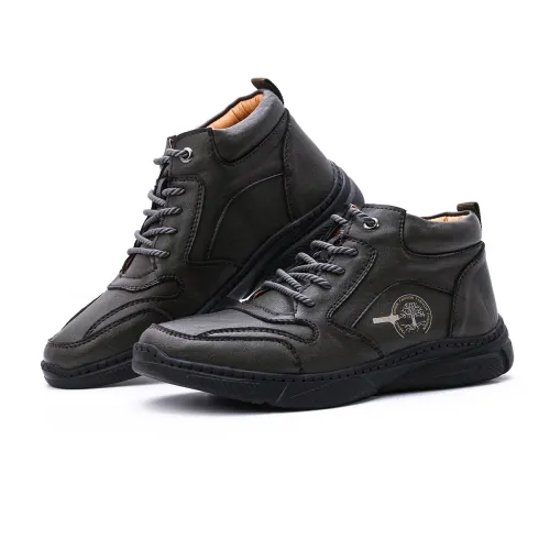 Men's High Top Boots Winter PLeather Ankle Boots Fur Lined Warm Slip Resistant Waterproof Casual Shoes Outdoor Mountaineering Hiking Shoes