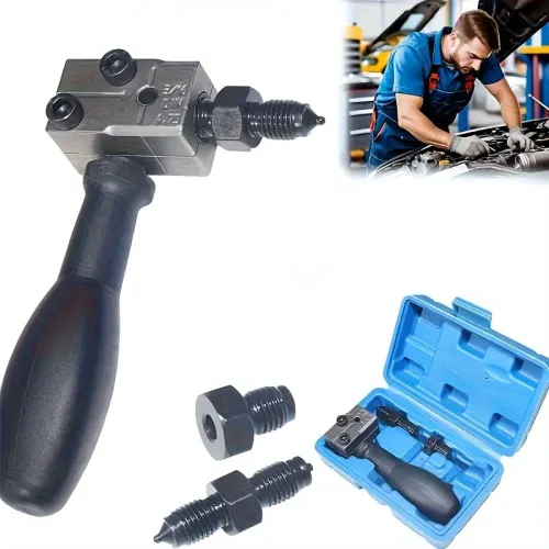 Universal Brake Line Flaring Tool Kit Steel 3/16 Inch Double-Sided Flare Tool 45 Degree Automotive Brake Line Repair Precision Crimping Tool Portable