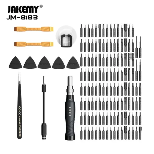 Jakemy 145PCS Precision Screwdriver Set with Comprehensive Repair Kit with 132 CR-V Bits, Anti-Slip Handle, Adjustable Extension Bar