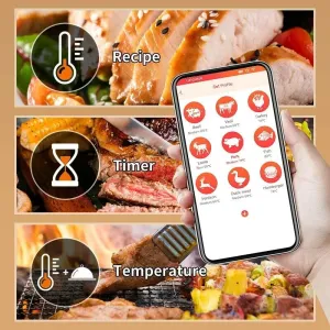 AGSIVO bluetooth Wireless Food Meat Thermometer 300ft Long Range Digital Thermometer Smart Alert for Grilling For BBQ Oven Kitchen Cooking