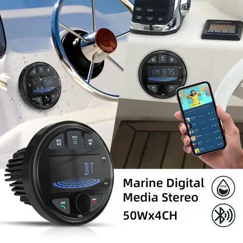 RHYTHM Boat Radio Marine Stereo Source Media Player AM FM Receiver MP3 MP4 Video Play Bluetooth AUX for ATV UTV Cart Motorcycle