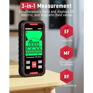 KAIWEETS KEMF-1 EMF Detector 3-in-1 Handheld Rechargeable Meter Magnetic Electric RF Radiation WiFi Signal Detection Sound Alarm Google Ads Trend Graph Indicator