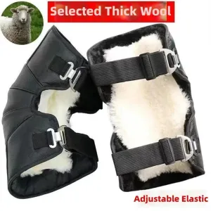 Premium PU Leather Insulated Adjustable Winter Knee Guards Reinforced Metal Clasp Windproof Thick Lamb Wool Motorcycle Leg Protector