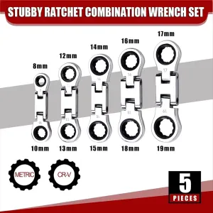 5-Piece Flex-Head Stubby Ratcheting Combination Wrench Set Mini Wrench Set Double Box End Flex-Head Mini Spanner Set