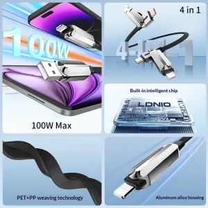 LDNIO LC25 100W USB-A/Type-C to Type-C/iP Cable Fast Charging Data Transmission Copper Core Line 1.2M Long for iPhone 17 17Pro Max 16 15 14 13 for Xiaomi 17pro for SAMSUNG for OPPO for VIVO
