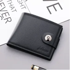 Men's Sleek Compact Wallet with Magnetic Closure - Fashionable Soft Faux Leather, Multiple Card Slots & Large Capacity