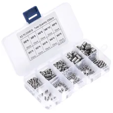 200pcs 304 Stainless Steel Set Screw M3 M4 M5 M6 M8 Allen Head Socket Hex Grub Screw Set Cup Point Assortment Kit Metric