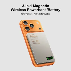 E16A3 20W 19.25Wh 5000mAh 3-in-1 Wireless Magnetic Power Bank with Smart LCD Display External Battery Power Supply with 1 Input & 2 Outputs Support PD Fast Charging for iPhone 17 17 Pro 16 Pro Max 15 14 for Xiaomi 17pro for Samsung Galaxy S25 Ultra