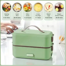 2 Layer 300W Portable Electric Lunch Box Food Warmer for Travel Self Cooking Heated Lunch Box for Home Office Cooking Food