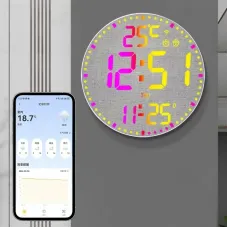 Tuya APP Smart Wifi Wall Clock RGB Calendar Clock Living Room Digital Wall Clock App Intelligent Control Colorful LED Wall Calendar Clock Date Temperature Display