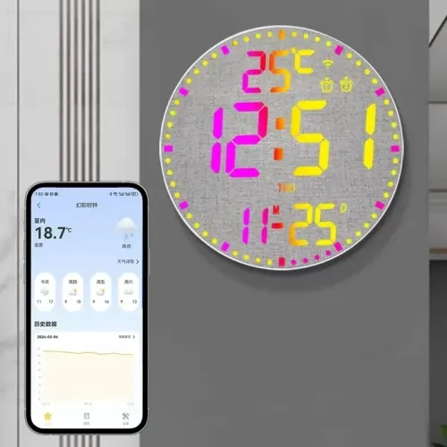 Tuya APP Smart Wifi Wall Clock RGB Calendar Clock Living Room Digital Wall Clock App Intelligent Control Colorful LED Wall Calendar Clock Date Temperature Display
