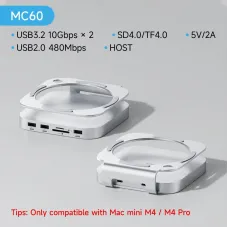 Hagibis MC60 MC60H USB-C Hub with M.2 SSD Enclosure for Mac Mini M4/M4 Pro Stand Type-C Docking Station SSD Case USB3.2 Gen2 SD4.0 TF4.0 4K HD