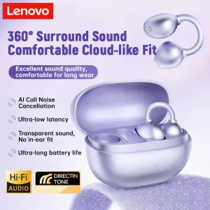 Lenovo EA410 TWS Earclips Headset Wireless bluetooth Earphone Super Dual-core Sound 360 Panoramic Surround Sound AI Call Noise Cancelling 24H Playback C-Type Open-ear Earphones