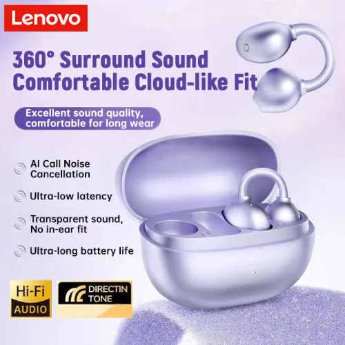 Lenovo EA410 TWS Earclips Headset Wireless bluetooth Earphone Super Dual-core Sound 360 Panoramic Surround Sound AI Call Noise Cancelling 24H Playback C-Type Open-ear Earphones