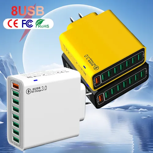 BK318 65W 8-Port USB Charger 8USB-A QC3.0 4.0+ PPS AFC FCP SCP SSCP Fast Charging Wall Charger Adapter EU Plug US Plug for iPhone 16 16Pro 15 14 13 Pro Max for Huawei Mate XT for Xiaomi 15pro
