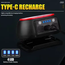 High Light LEHeadlamp with 5 Lighting Modes Gesture Control IPX6 Waterproof Type-Rechargeable Adjustable Angle for Outdoor Camping Fishing Night Riding
