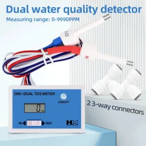 Dual Probe DM-1 Water Quality Tester 0-9990PPM LCD Display TDS Meter Compact Design Accurate Measurement for Fish Tank Tap Water Filtration Systems