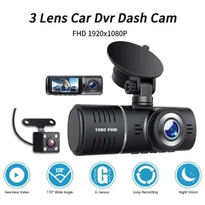 J06 Car DVR 3 Channel HD 1080P 3Lens Inside Vehicle Dash Cam Three Way Camera DVR Recorder Video Registrator Dashcam Camcorder