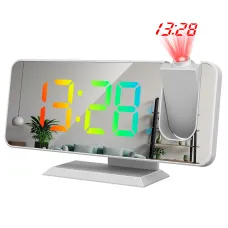 AGSIVO LED RGB Digital Projection Alarm Clock with 180 Rotatable Projector / 11 Colors / Mirror Surface / Snooze / 6-Level Brightness Dimmer / Clear LED Display / USB Charger For Bedroom Living Room