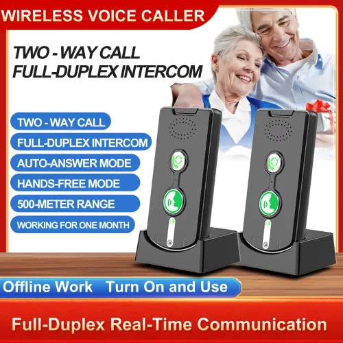 2.4Ghz Wireless Voice Caller Long Distance Audio Door Phone Intercom 500m Range Two Way Call Auto Answer 1000mAh Battery Emergency Button Home Security for Children Elderly people