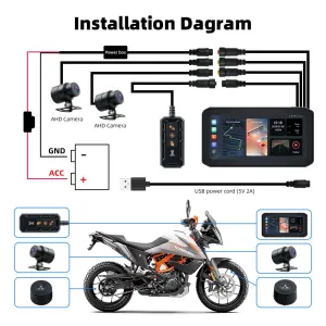 6.25inch Wireless CarPlay Moto Android Auto Portable Digital Dashboard GPS Motorcycle Navigation Display GPS Remote Control TPMS