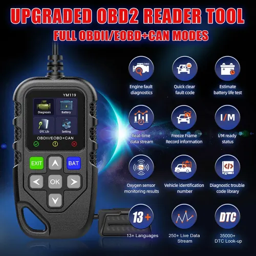 YM119 OBDII Scanner Diagnostic Tool OBD2 Code Reader 1.8-inch TFT Color Screen Car Automotive Diagnostic Tool