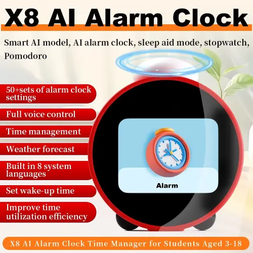 X8 AI Smart Alarm Clock with 2.8-inch LCD Display Voice Assistant Multi-Language Supported Type-C Charging Weather Forecast White Noise Sleep Aid Alarm Clock