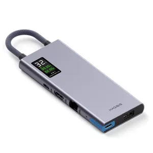 Hagibis 9-in-1 Type-C Docking Station with LCD Display Multiport Hubs Adapter with USB3.0 USB2.0 USB-C PD100W HD 4K@60Hz Gigabit Ethernet A to C Adapter TF/SD 3.5mm AUX