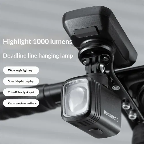 ROCKBROM6 1000LM Hoisting Bicycle Headlights Lightweight IPX6 Waterproof Digital Display Type-Charging Anti-glare Cycling Frontlight