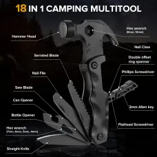 IPRee 18 in 1 Multifunctional Claw Hammer Nail Puller Combination Small Saw Bit Tool Outdoor Survival Camping Hiking Portable Hammer