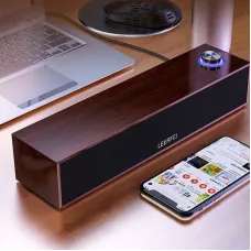 E350MB Wired bluetooth Soundbar Wooden Computer Speakers with Volume Knob Dual Speakers Deep Bass Support 3.5mm AUX Speaker Soundbar