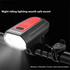 BENGGUO 120DdB Wire-controlled Horn 150-300LM Bicycle Headlight 3 modes Flashing Waterproof Type-Charging Bike Front Lights for Outdoor MTB Cycling