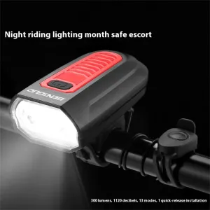 BENGGUO 120DdB Wire-controlled Horn 150-300LM Bicycle Headlight 3 modes Flashing Waterproof Type-Charging Bike Front Lights for Outdoor MTB Cycling