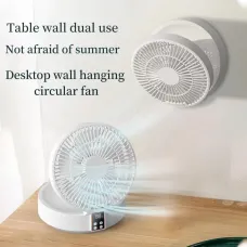 2 in 1 Desktop Folding Fan with Remote Control USB Charging Rechargeable 4000mah Battery Compact Design Night Light Feature Available in White Green and Blue