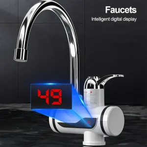Smart Digital Instant Electric Water Heater Faucet Temperature Adjustable Tankless Water Heater Bottom Inlet Fast Heating Faucet Kitchen Bathroom