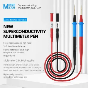 MA ANT P23A Multimeter Test Lead Set 1000V 23A 316 Stainless Steel Silicone Wire Detachable Tips
