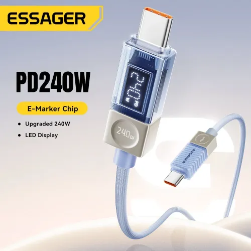 ESSAGER ES-X76 5A 240W Type-C to Type-C Digital Display Cable QC PD SCP FSPFast Charging Data Transmission Copper Core Line 1M/2M Long for iPhone 17 17 Pro 16 Pro Max 15 for Xiaomi 17pro for Huawei Mate XTs for OPPO for VIVO