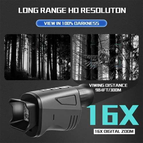 IPRee 1080P HMonocular with 16X Digital Zoom, 7-Level Brightness Adjustment, Clear Viewing up to 300 Meters in Total Darkness, Essential for Nighttime Activities, Night Vision Glasses